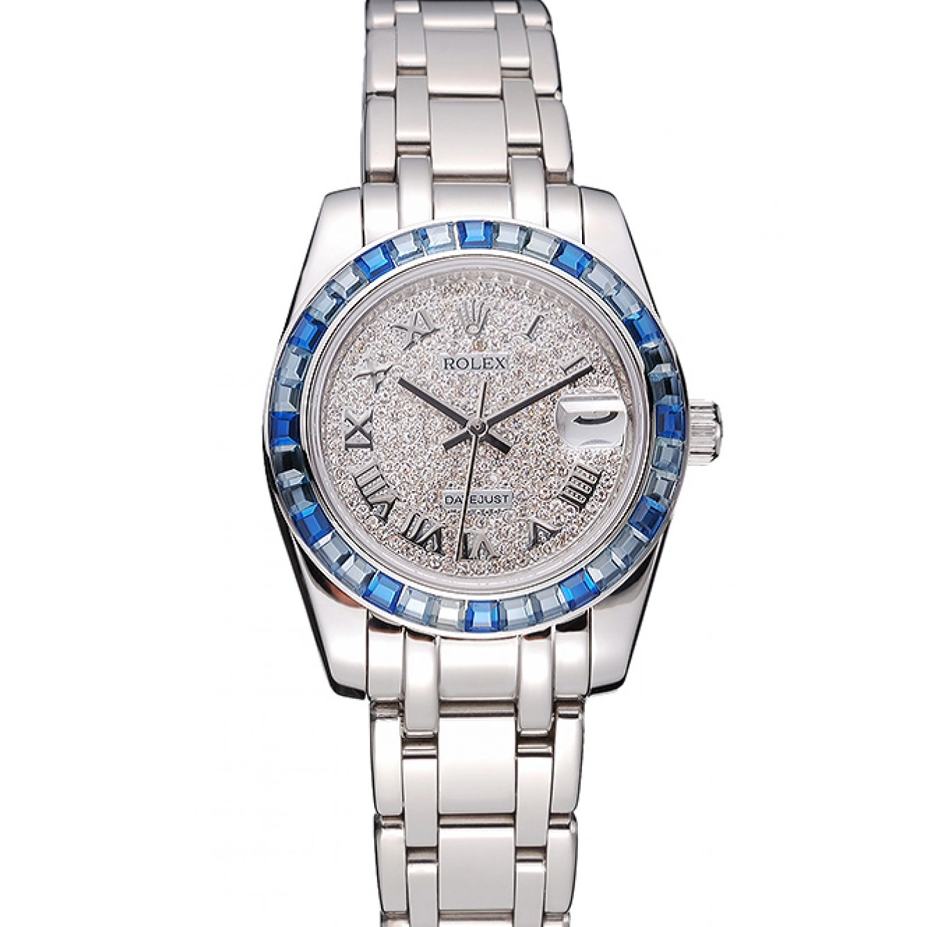 Aaa replica watch Datejust Jewels Case 622834 Dial Diamond Stainless Blue Steel And Bezel Bracelet Rolex 0729